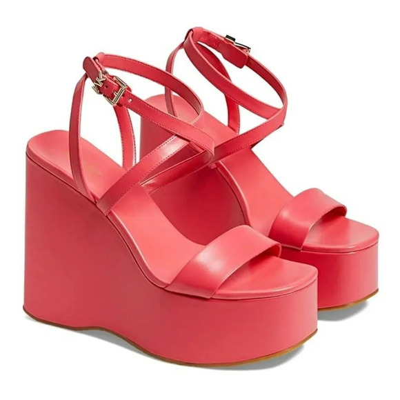 Michael Kors Women's Paola Strappy Platform Wedge Sandals Pink Size 8 MSRP $155 - Picture 1 of 10